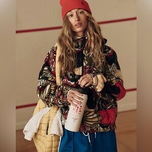 Free People Movement Wild and Free Printed Fleece Pullover Wildflower Retro Sz L